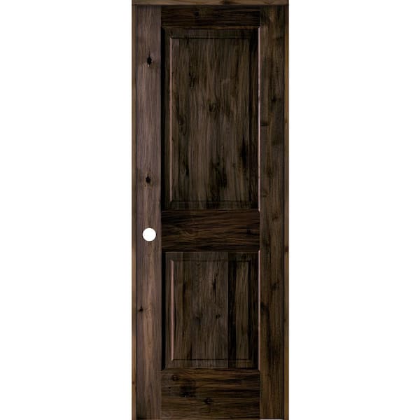 Krosswood Doors 28 in. x 80 in. Rustic Knotty Alder 2 Panel Right-Handed Black Stain Wood Single Prehung Interior Door with Square Top