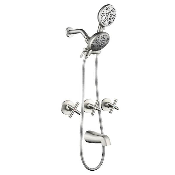 2 Handles 7-Spray Tub and Shower Faucet 2.5 GPM 4.72 in Shower Head in Brushed Nickel Valve Included