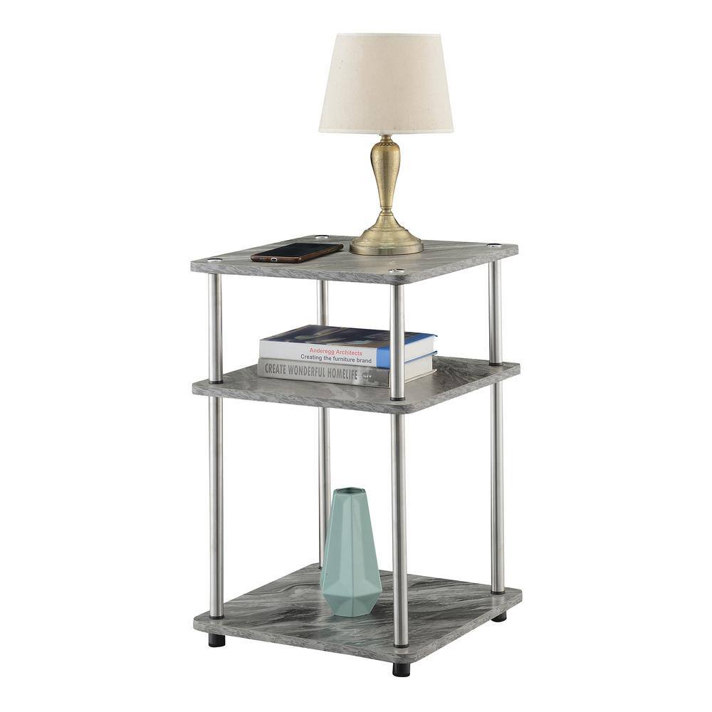 Contemporary Faux Gray Marble 3-Tier End Table with Chrome Legs