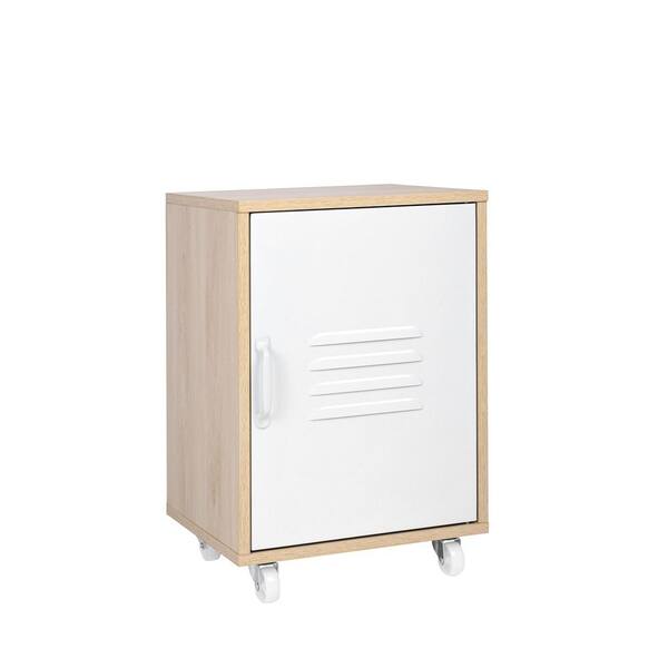 Donason White Moline Wheel Cabinet, Bedside Table