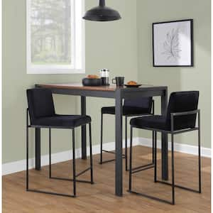 Fuji High Back 26 in. Black Velvet and Black Metal Counter Stool (Set of 3)