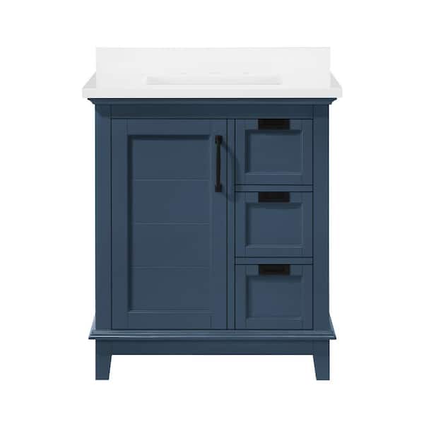 Pembroke 30 in. Single Sink Grayish Blue Bath Vanity with White Engineered Stone Top (Assembled)