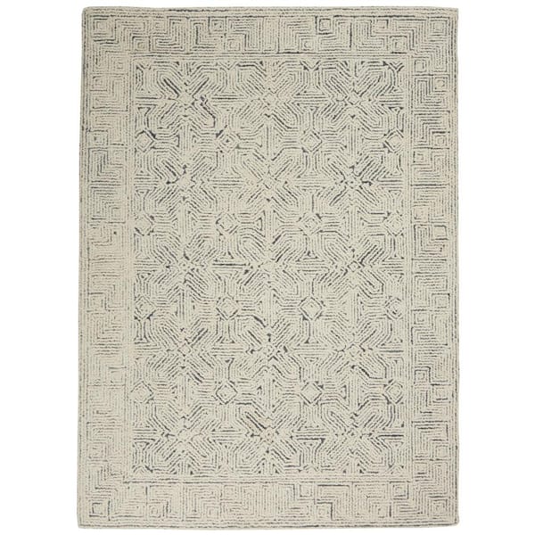 Nourison Vail Ivory/Navy 4 ft. x 6 ft. Contemporary Area Rug
