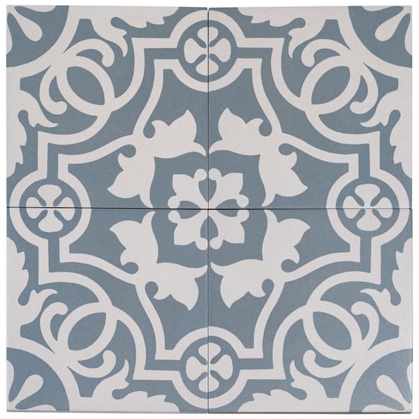 Bliss Beaux Blue 8 in.x 8 in Encaustic Spanish/Moroccan Patterned Matte Porcelain Wall and Floor Tile (10.76sq.ft./Case)