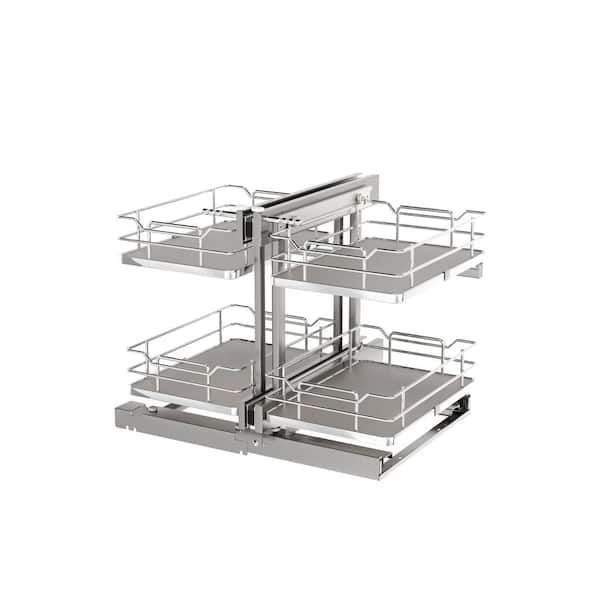 Steel Two-Tier Pullout Solid Bottom Organizer for Blind Corner Cabinets w/ Soft-Close