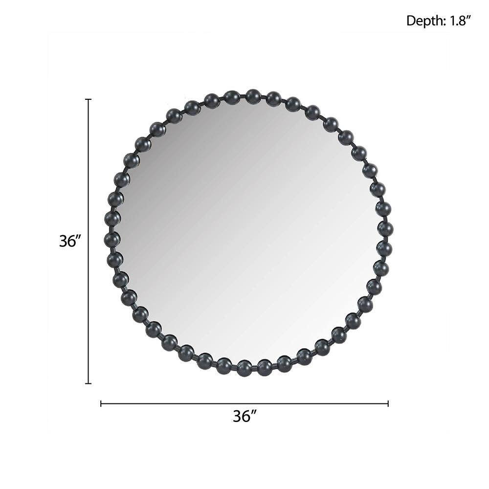 36" Round Black Beaded Frame Wall Mirror