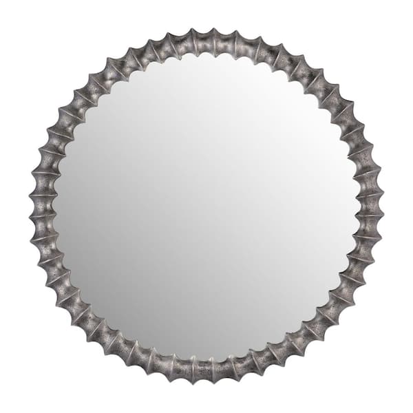 Liv & Skye Silver 29 in. x 29 in. Modern Round Metal Ring Texture Framed Mirror