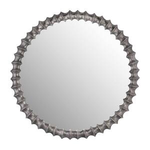 Silver 29 in. x 29 in. Modern Round Metal Ring Texture Framed Mirror