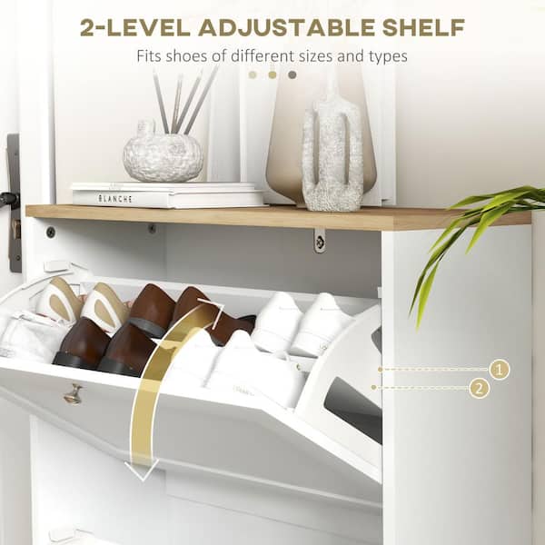 HOMCOM Slim Shoe Cabinet for Entryway, Modern Hidden Shoe Storage Cabinet  with 2 Flip Drawers and Adjustable Shelves 837-516V80WT