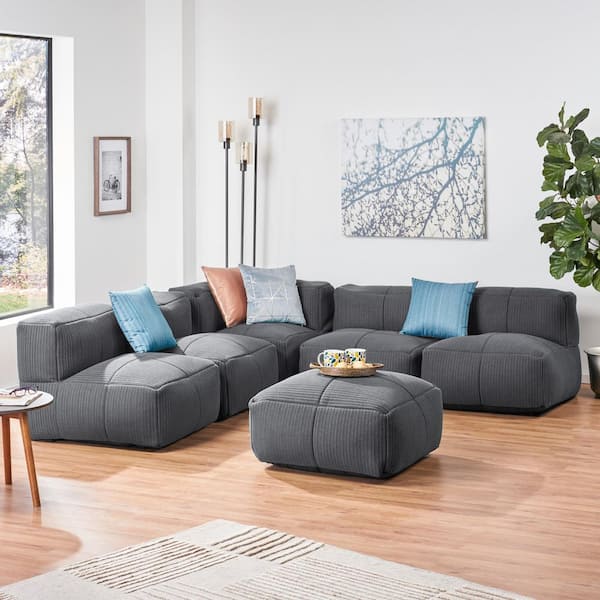 Noble House Markham 6 Piece Grey Fabric Sectional 70570 The Home Depot Noble House Markham 6 Piece Grey Fabric, Grey Fabric Sectional Sofa