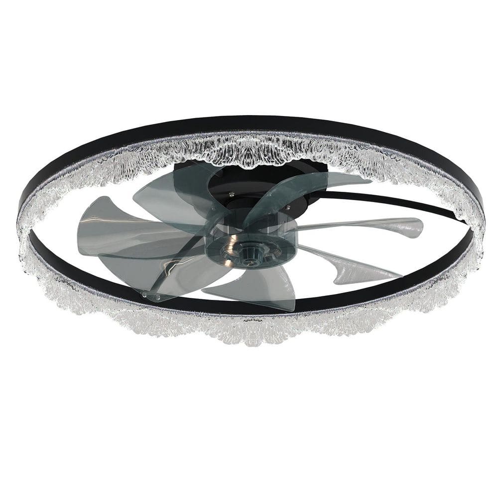 24 in. Black Modern Indoor Ceiling Fan with LED Light, Flush Mount Fandelier, Crystal Acrylic Ring, Remote & APP Control price history on PriceWatchPro