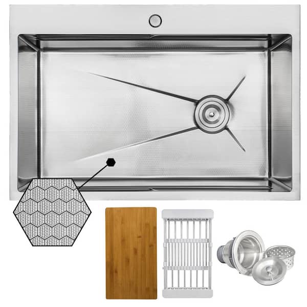 HEX 33 in. Drop-in Single Bowl Stainless Steel Workstation Kitchen Sink with Cutting Board