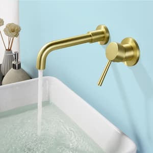 Single Handle Wall Mounted Bathroom Faucet with 360° Swivel Spout in Brushed Gold