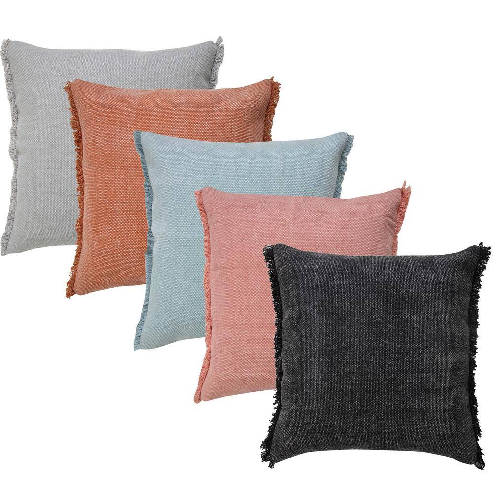 Adobe Brown Stonewash Cotton Fringe Throw Pillow
