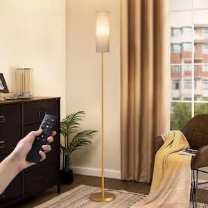 65 in. Mordern Gold 2-Light Smart Dimmable Swing Arm Floor Lamp for Living Room with Fabric Rectangular Shade