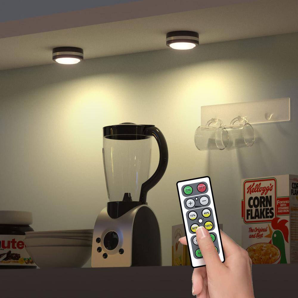 Wireless Black and White LED Puck Lights with Remote Control, 6-Pack