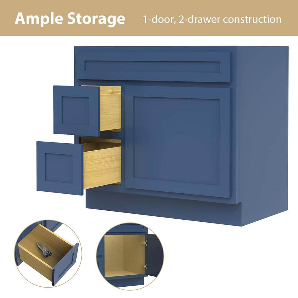 Blue 36" Shaker Style Single Bathroom Vanity Base
