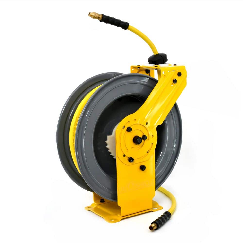 3/8 in. x 100 ft. Rubber Air Hose and Single Arm Steel Hose Reel with Swivel Mount Base, Coupler and  Socket Wrench price history on PriceWatchPro