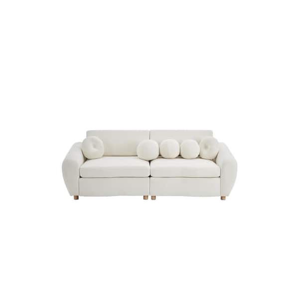 Z-joyee 84.6 in Wide Round Arm Chenille Rectangle Modern Upholstered Sofa in White