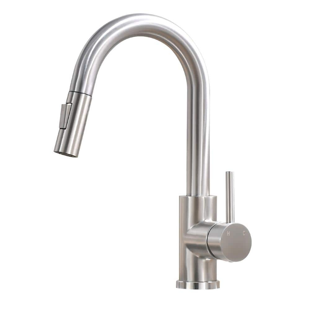  Single Handle Pull Down Sprayer Kitchen Faucet, Single Hole Kitchen Faucet with Spray and Steam Mode in Brushed Nickel