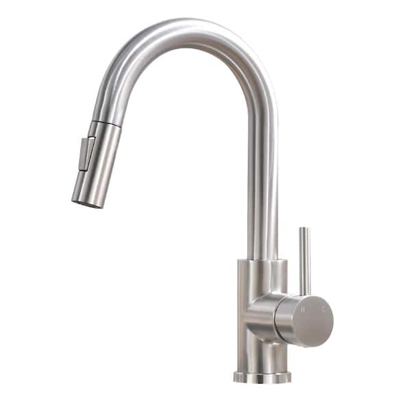 Unbranded Single Handle Pull Down Sprayer Kitchen Faucet, Single Hole Kitchen Faucet with Spray and Steam Mode in Brushed Nickel