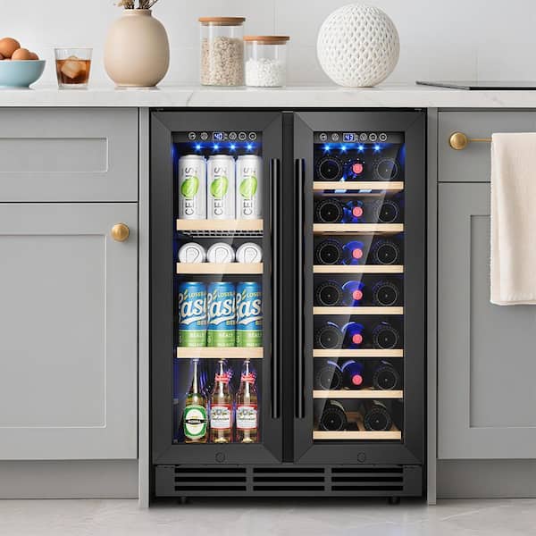 24 in. Dual Zone 21-Bottles and 88-Cans Undercounter Beverage Refrigerator Cooler Fridge in Black, UV-Protected