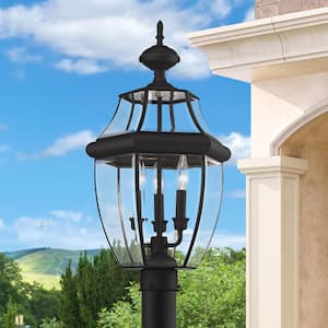 Aston 23.5 in. 3-Light Black Solid Brass Hardwried Outdoor Rust Resistant Post Light with No Bulbs Included