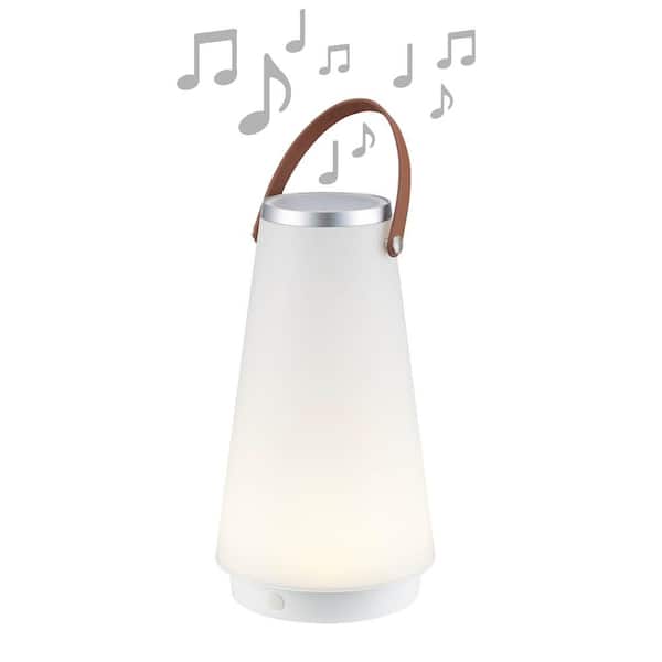 13.75 in. White Indoor/Outdoor Rechargeable Battery Operated LED Lamp with Built-In Wireless Speaker