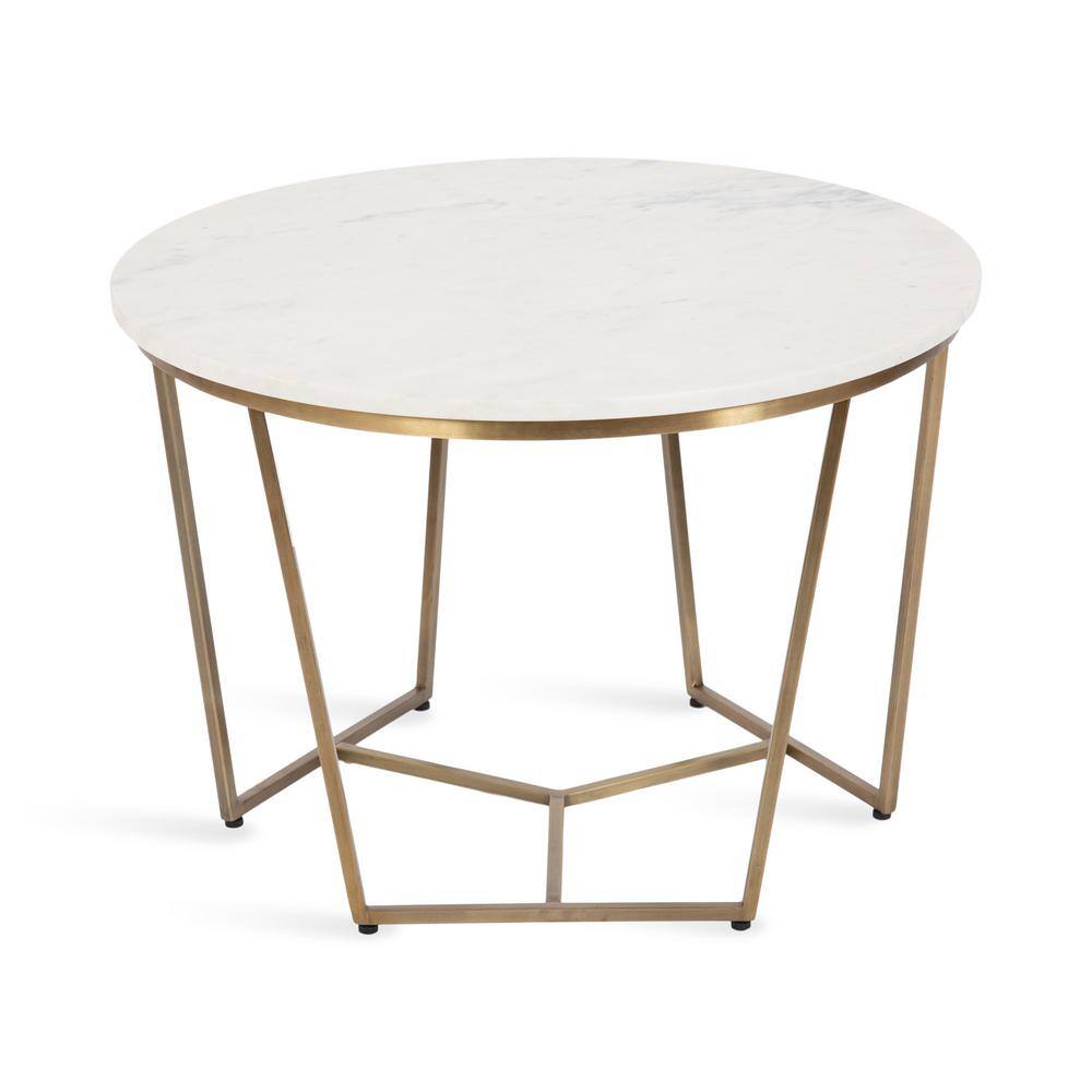 Kate and Laurel Solvay 26 in. White and Gold Round Marble Coffee Table 224278 The Home Depot