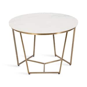 Solvay 26 in. White and Gold Round Marble Coffee Table