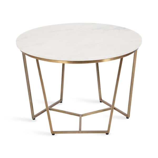 Kate and Laurel Solvay 26 in. White and Gold Round Marble Coffee Table