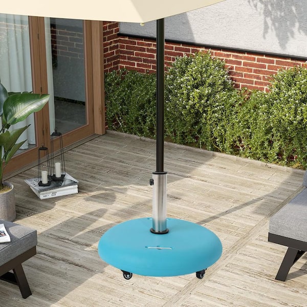 86 lb hampton bay patio umbrella base YLLN 86 lbs. Outdoor Patio Umbrella Base with Wheels, Heavy Duty Weighted Free-Standing Design for Stability in Blue