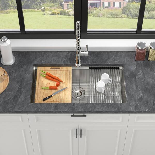 33in Undermount Kitchen Sink 16 Gauge Stainless Steel Ledge Workstation Kitchen Sinks