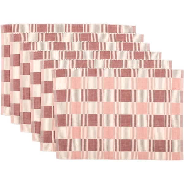 VHC BRANDS Daphne 18 in. W. x 12 in. H Pink Ribbed Cotton Placemat Set of 6