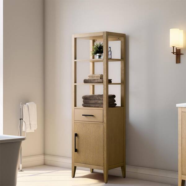 Vanity Art 21 in. W x 17 in. D x 72 in. H Brown MDF Floor Standing Linen Cabinet with Soft Close Door in Natural Oak/MB