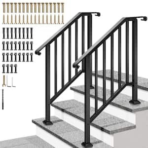 2-Pack 3 Step 36 in. H x 40 in. W Black Wrought Iron Stair Railing Kit with Curved Ends and Safty Balusters