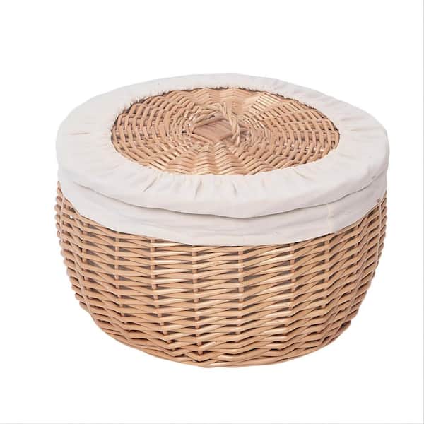 Round Wicker Bread Basket Serving with Lid and Removable Lining, Sourdough Proofing Basket for Picnics Dining