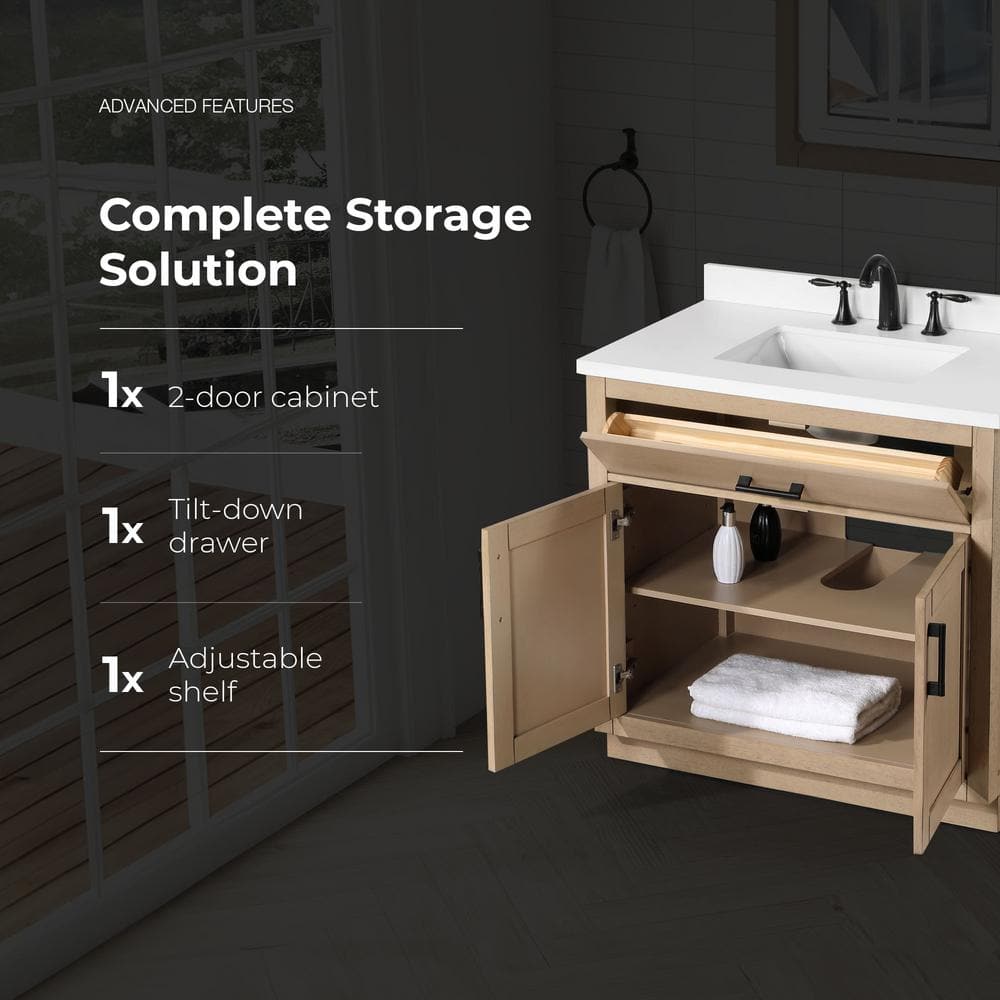 Bailey 36" Sahara Birch Freestanding Single Sink Vanity with Quartz Countertop