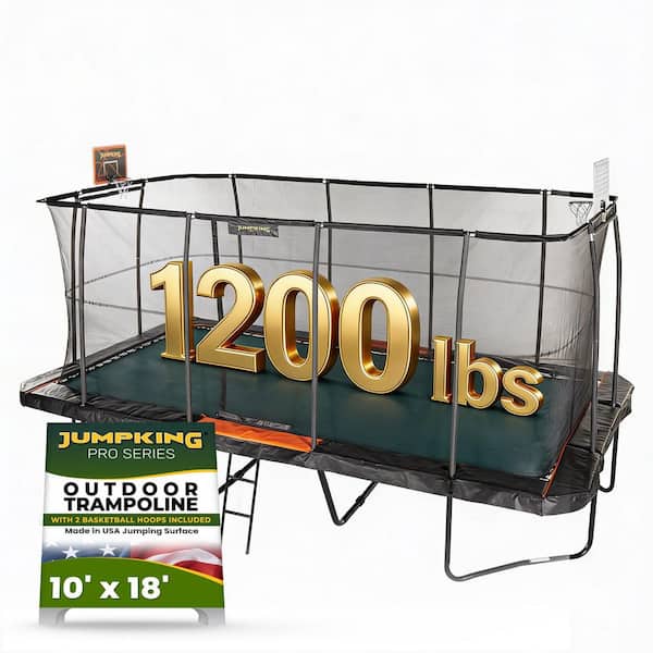 Pro-Series 10 ft. x 18 ft. Rectangle Trampoline with Ladder and 2 Basketball Hoops (Black/Orange)