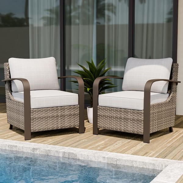 EAGLE PEAK Patio Wicker Outdoor Lounge Chair with Beige Cushions (2-Piece)