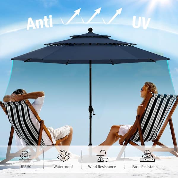 PHI VILLA 10 ft. Market Patio Umbrella in 3-Layer in Blue PHI VILLA 10 ft. Market Patio Umbrella in 3-Layer in Blue