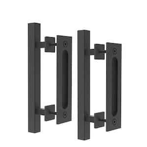 12 in. Black Square Pull and Flush Sliding Barn Door Handle Set (2-Pack)