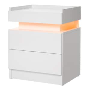 LED 2-Drawer White Top Edge Nightstand 21.5 in. H x 17.7 in. W x 13.8 in. D