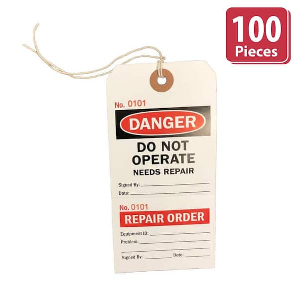 BISON LIFE White/Red/Black, Lock Out Tags with Ties, Danger Do Not Operate Needs Repair Sign - (Pack of 100)