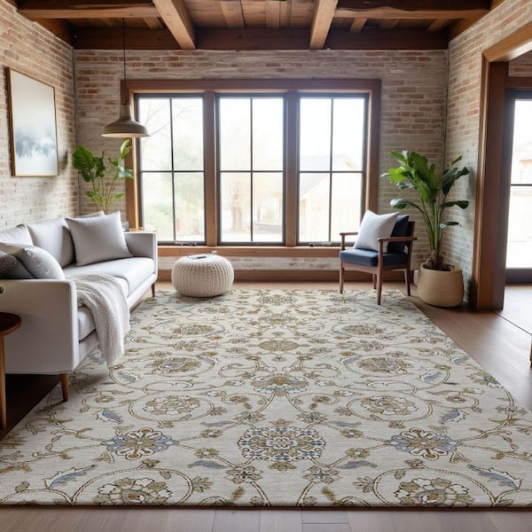 Mayfield Premium Machine Washable Abstract AMF1149 Ivory 10 ft. x 14 ft. Area Rug