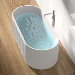 67 in. x 29.5 in. Freestanding Soaking Solid Surface Bathtub with Center Drain in Matte White