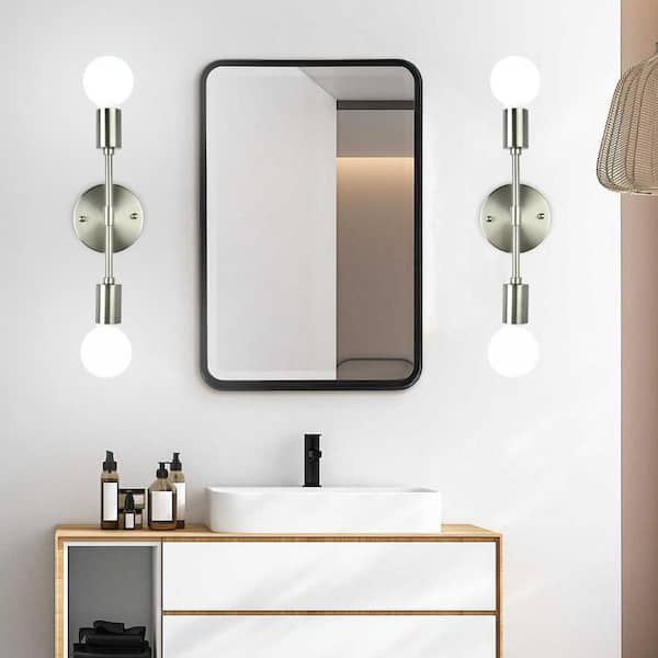 5.6 in. 2-Light Nickel Modern Wall Sconce Bathroom Vanity Light
