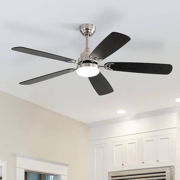 52 in. Integrated LED Indoor Brushed Nickel Ceiling Fan with Light Kit and Remote Control