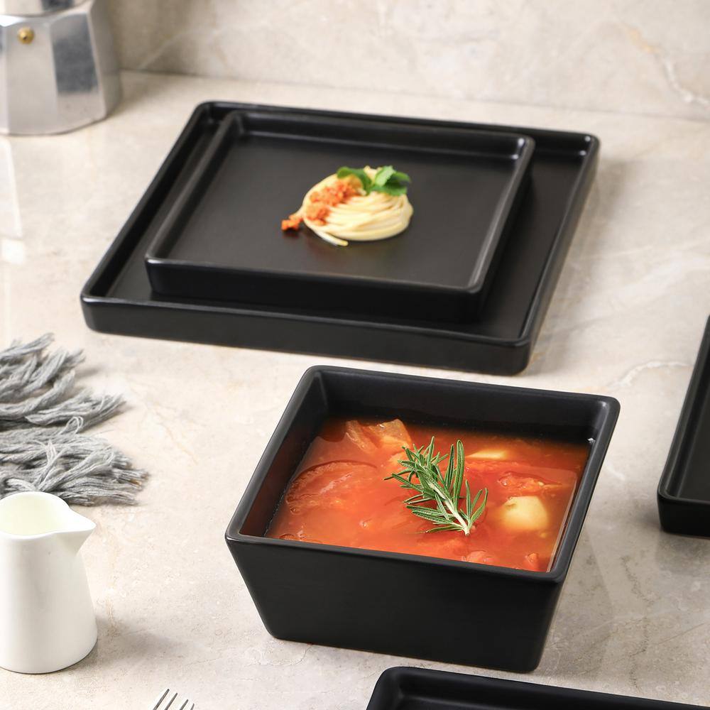 Grace Square Black & White Porcelain Dinnerware Set, 12-Piece Service for 4
