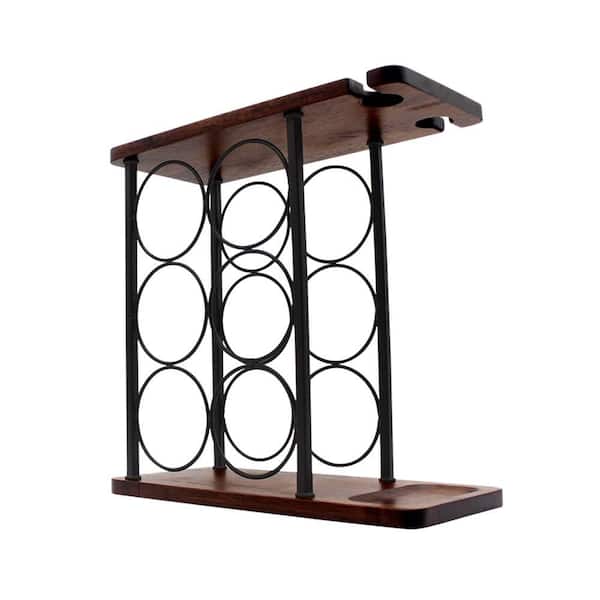 13.7 in. x 6.3 in. Wooden Wine and Glass Rack 6-Bottle Brown for Displaying Wine and Glasses as Home Decor(1-Pack)